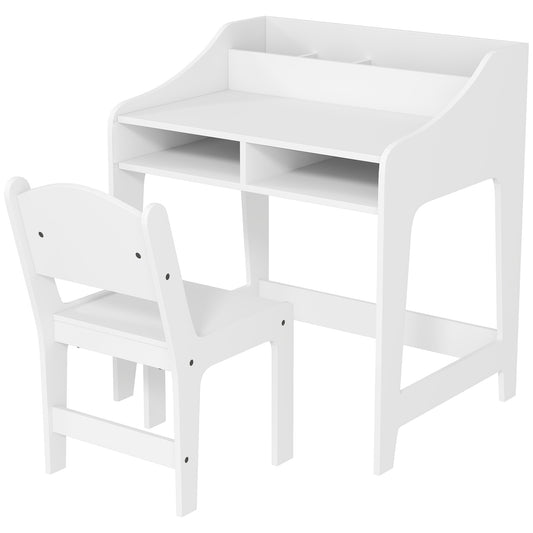 Kids Desk and Chair Set with Storage, Shelves for Bedroom, 3-8 Years Old, White Kids Crystal