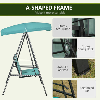 Outdoor 2-Person Patio Swing Chair Canopy with Adjustable Shade Mesh Seats Steel Frame Blue