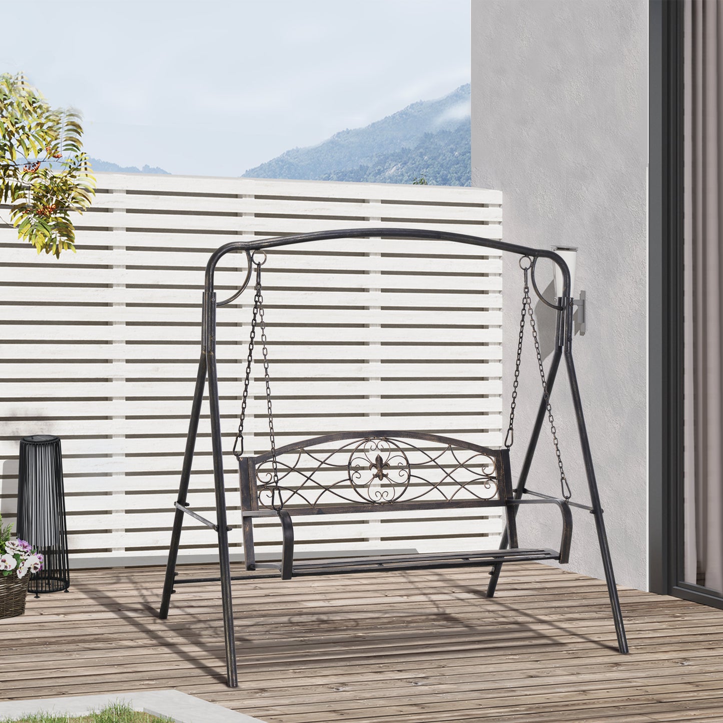 2 Seater Porch Swing Chair, Weather Resistant Outdoor Swing Seat with Metal Frame for Garden, Backyard, Lawn, Black Kids Crystal