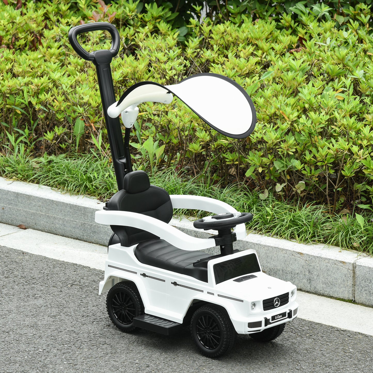 Mercedes-Benz G350 Ride-on Sliding Car Walker Push-Along with Horn Steering Wheel NO POWER Manual Under Seat Storage Design White Kids Crystal