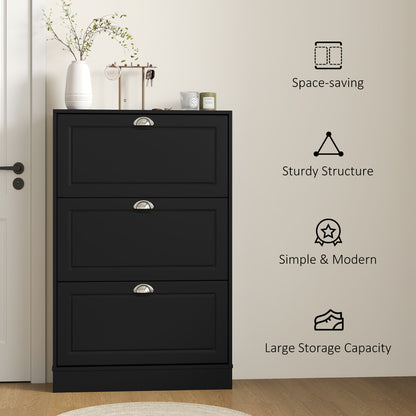 Shoe Cabinet with 3 Flip Drawers, Narrow Shoe Storage Cabinet, Holds 12 Pairs for Entryway, Hallway, Black