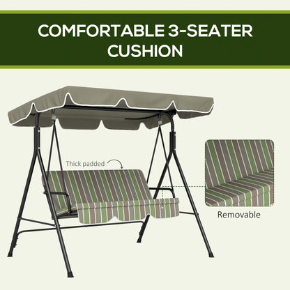 3-Seater Porch Swing with Adjustable Canopy - Outdoor Patio Swing Chair, Garden, Poolside, Green/Brown