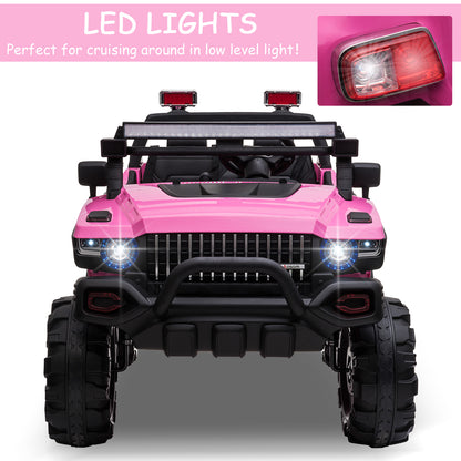 Kids 12V RC 2-Seater Police Truck Ride-On Car LED Lights MP3 Parental Remote Control Pink