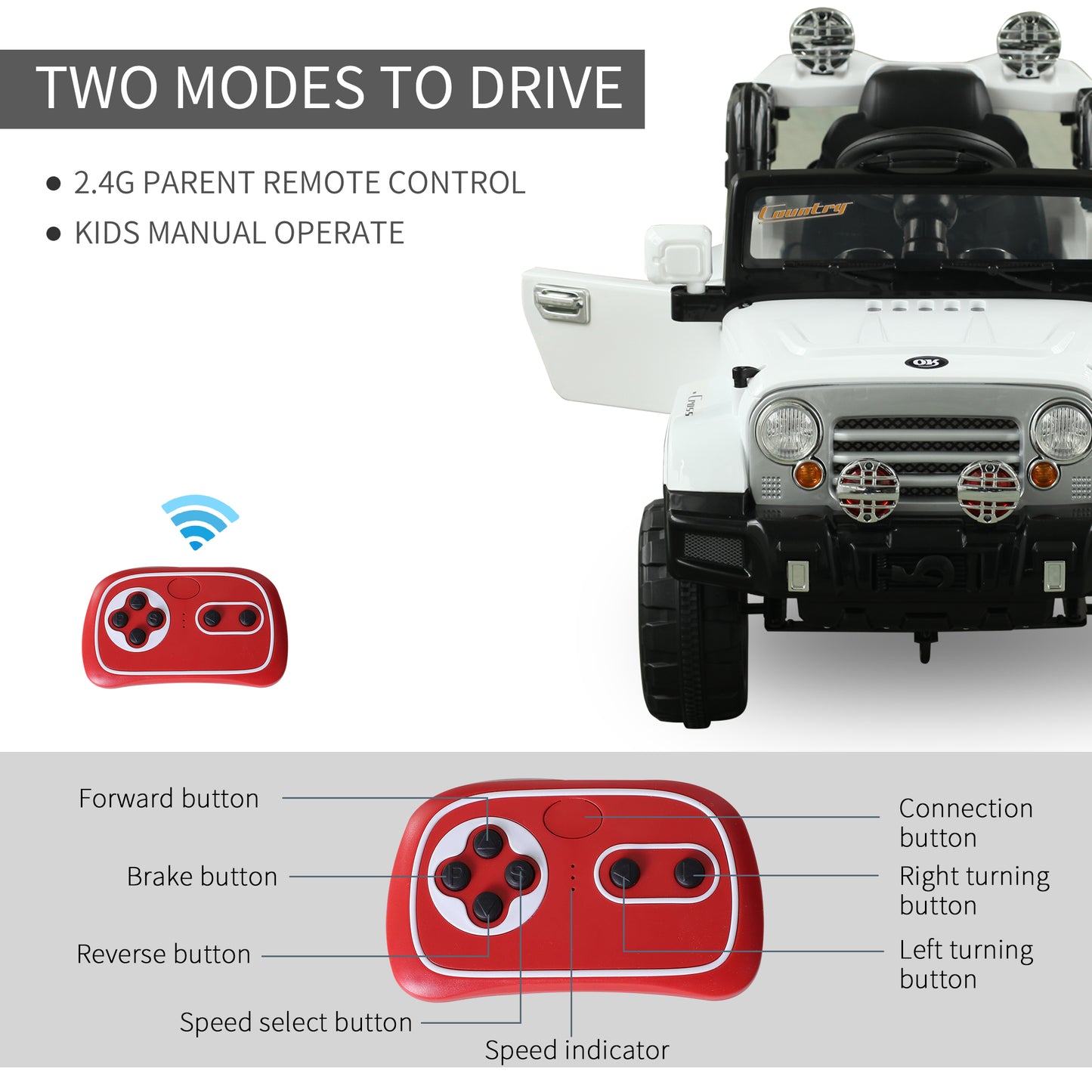 12V Kids Ride-On Truck: Remote Control, 2 Speeds, Lights, MP3, LCD Power Indicator, White Kids Crystal