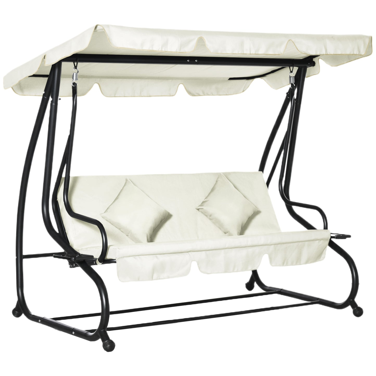 3 Seater Patio Swing Chair Convertible Cushioned Bed Outdoor Porch Backyard with Canopy and Pillow Cream White Kids Crystal