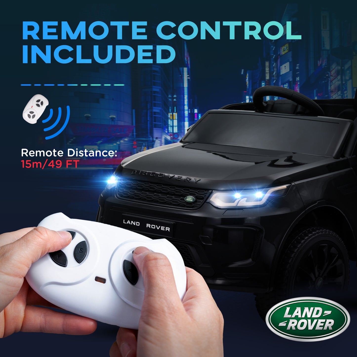 Land Rover Discovery Sport Licensed 12V Ride on Car w/ Remote, Soft Start, LED Lights, Music Horn, Black Kids Crystal