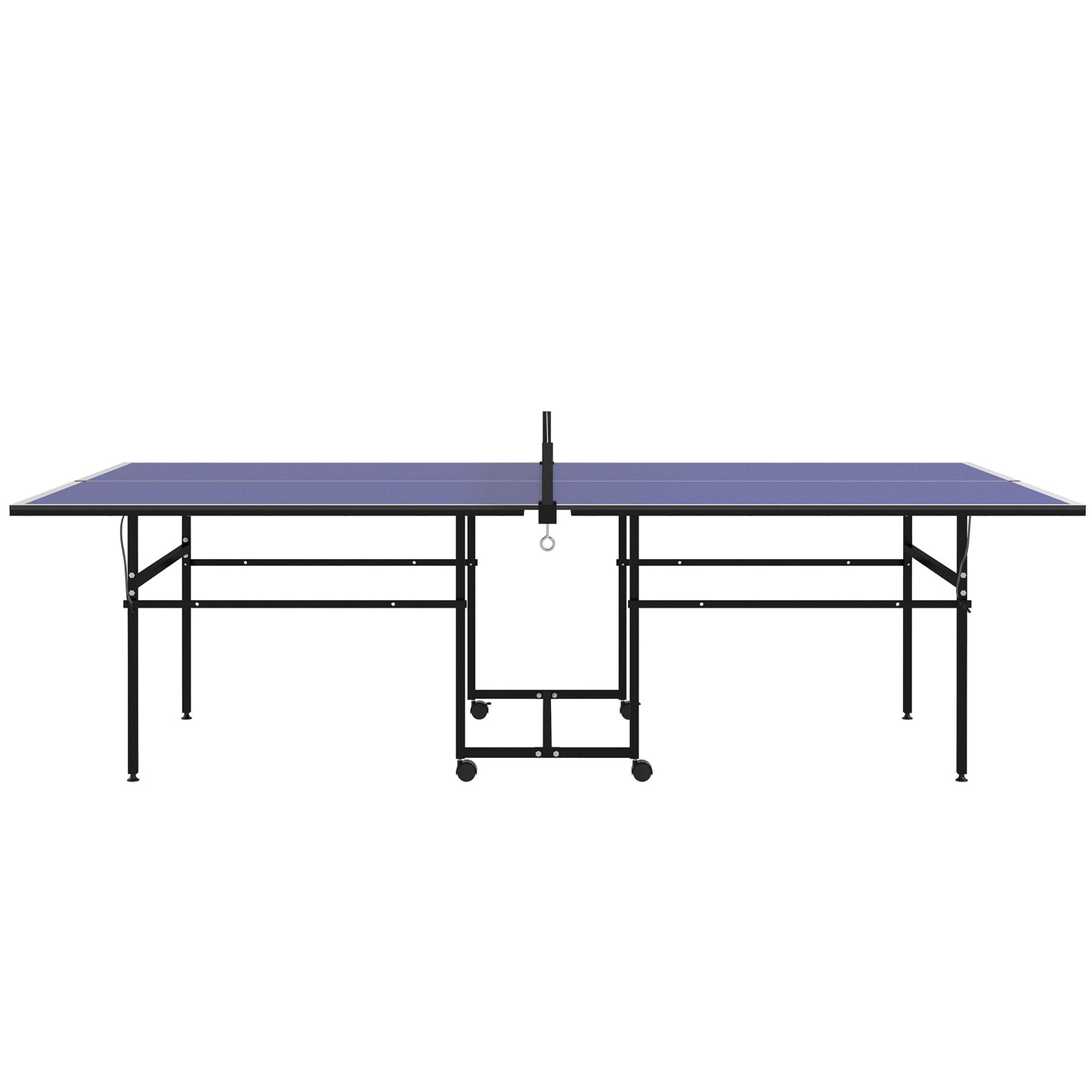 Full Size Table Tennis Table, Folding Ping Pong Table with Net, Paddles, Balls and Wheels, Blue Kids Crystal