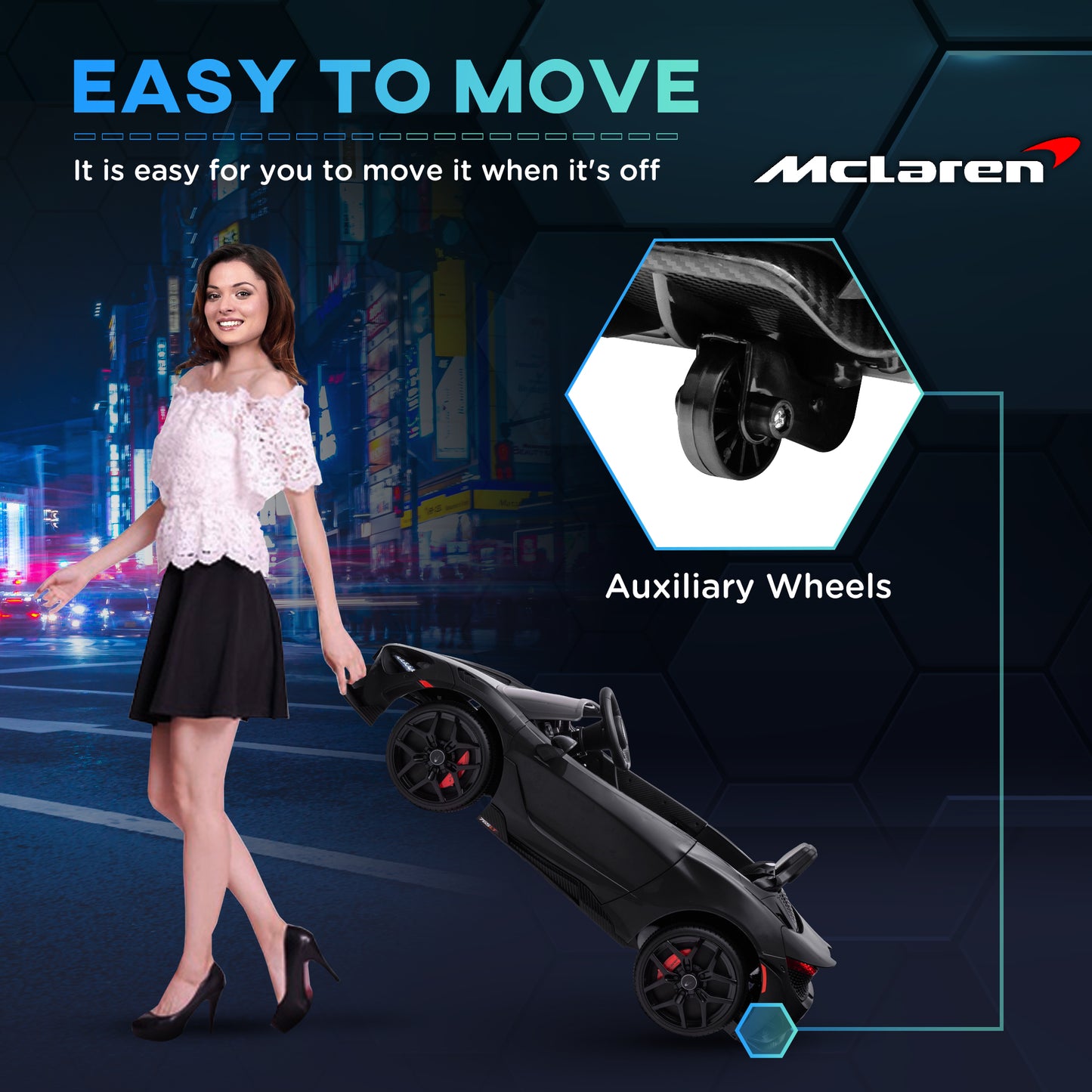 McLaren 765LT Licensed 12V Kids Electric Car w/ Scissor Doors, Training Wheels, Remote, Slow Start, Music Horn Black Kids Crystal