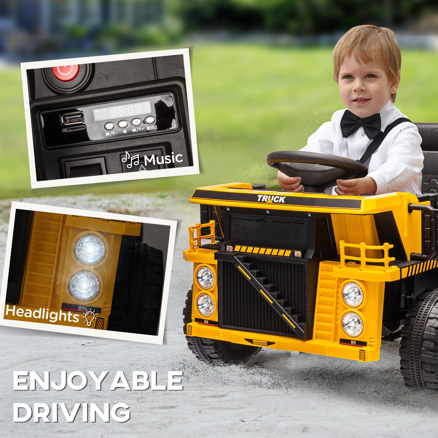 12V Kids Ride On Dump Truck Construction Vehicle w/ Electric Dump Bed, Shovel, Spring Suspension Wheels Kids Crystal
