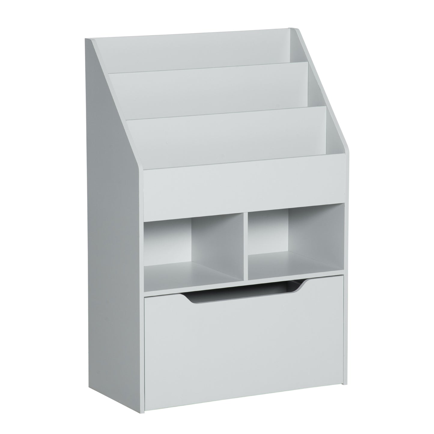 Kids Bookcase Multi Shelf Rack Organizer Storage Drawer Reading Nook Classroom Bedroom Playroom Grey Kids Crystal