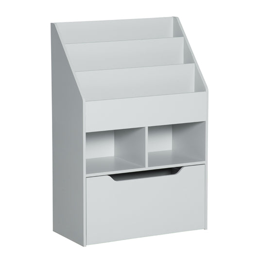 Kids Bookcase Multi Shelf Rack Organizer Storage Drawer Reading Nook Classroom Bedroom Playroom Grey