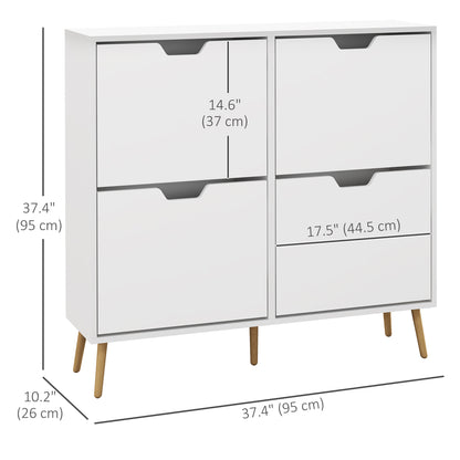 Shoe Storage Cabinet 4 Flip Drawers Adjustable Shelf Shoe Organizer 16 Pairs White Space Saving