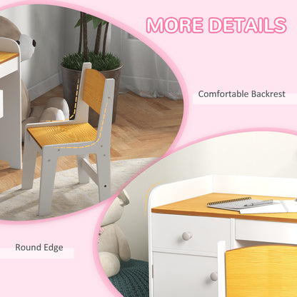 Kids Desk and Chair Set for 3-6 Year Old with Storage Drawer Study Table and Chair for Children White