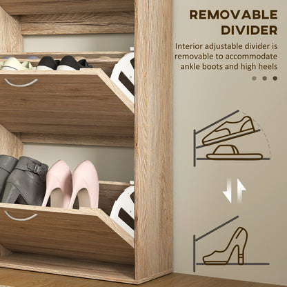 Shoe Storage Cabinet with 3 Flip Drawers, Narrow and Slim, 12 Pair of Shoes Organizer for Hallway, Entryway, Oak
