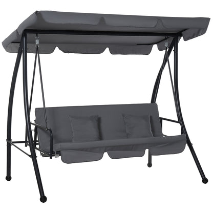 Convertible Patio Swing Chair Garden 3 Person Hammock Outdoor Lounge Bed Cushioned with Tilt Canopy Dark Grey
