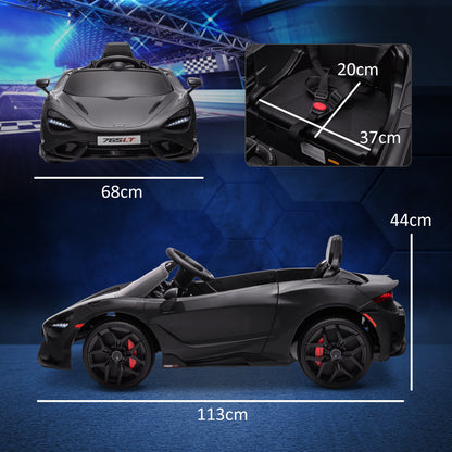 McLaren 765LT Licensed 12V Kids Electric Car w/ Scissor Doors, Training Wheels, Remote, Slow Start, Music Horn Black