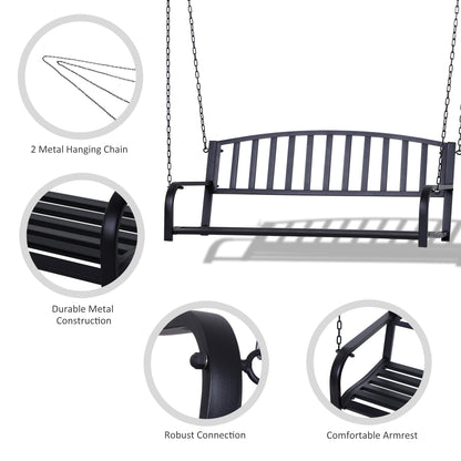50" Porch Swing Bench Lounger: Outdoor Hanging Glider Chair Steel Frame Black