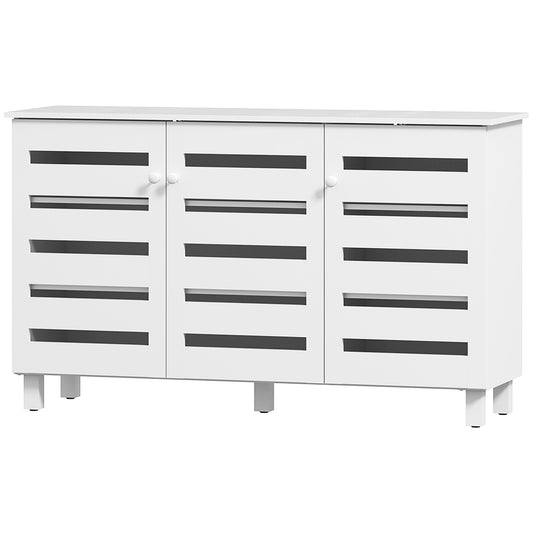 Shoe Cabinet with 3 Slatted Doors, 3-tier Shelving Rack Cabinet with Adjustable Shelves for 15 Pairs of Shoes, White Kids Crystal