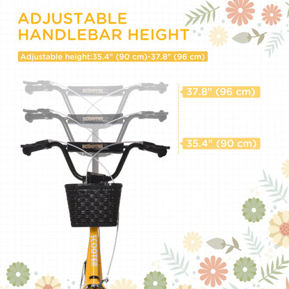 Kick Scooter with Adjustable Handlebar, Kids Scooter with 2 Brakes Basket Cupholder 16" Inflatable Rubber Tyres Orange