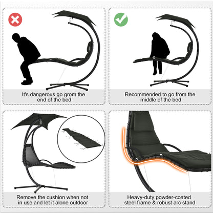 Floating Chaise Lounge Outdoor Swing Chair Hammock with Stand Canopy Charcoal Grey