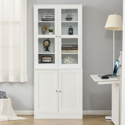 Bookcase Storage Cabinet with Doors, Modern Tall Bookshelf with 2 Adjustable Shelves, Display Unit, White