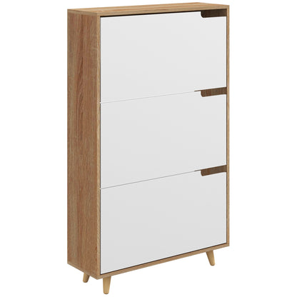 Slim Shoe Storage Cabinet with 3 Flip Drawers and Adjustable Shelves, Shoe Cabinet for 18-24 Pairs, White