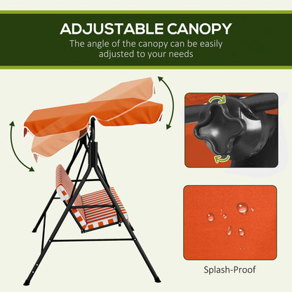 3-Seater Outdoor Porch Swing with Adjustable Canopy Patio Swing Chair for Garden Poolside Backyard Orange