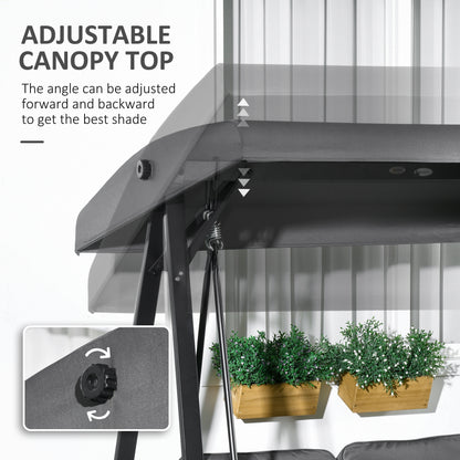 2-Seater Outdoor Porch Swing with Adjustable Canopy, Patio Swing Chair for Garden, Poolside, Backyard, Dark Grey
