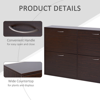Wooden Shoe Storage Cabinet with 4 Flip Down Drawers, Entryway Shoe Shelf Organizer in Rich Brown