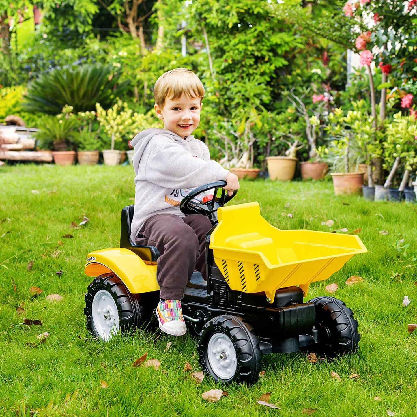 Kids Ride-On Excavator Manual Control Bucket Pretend Play Tractor Forward Backward Function Kids Crystal