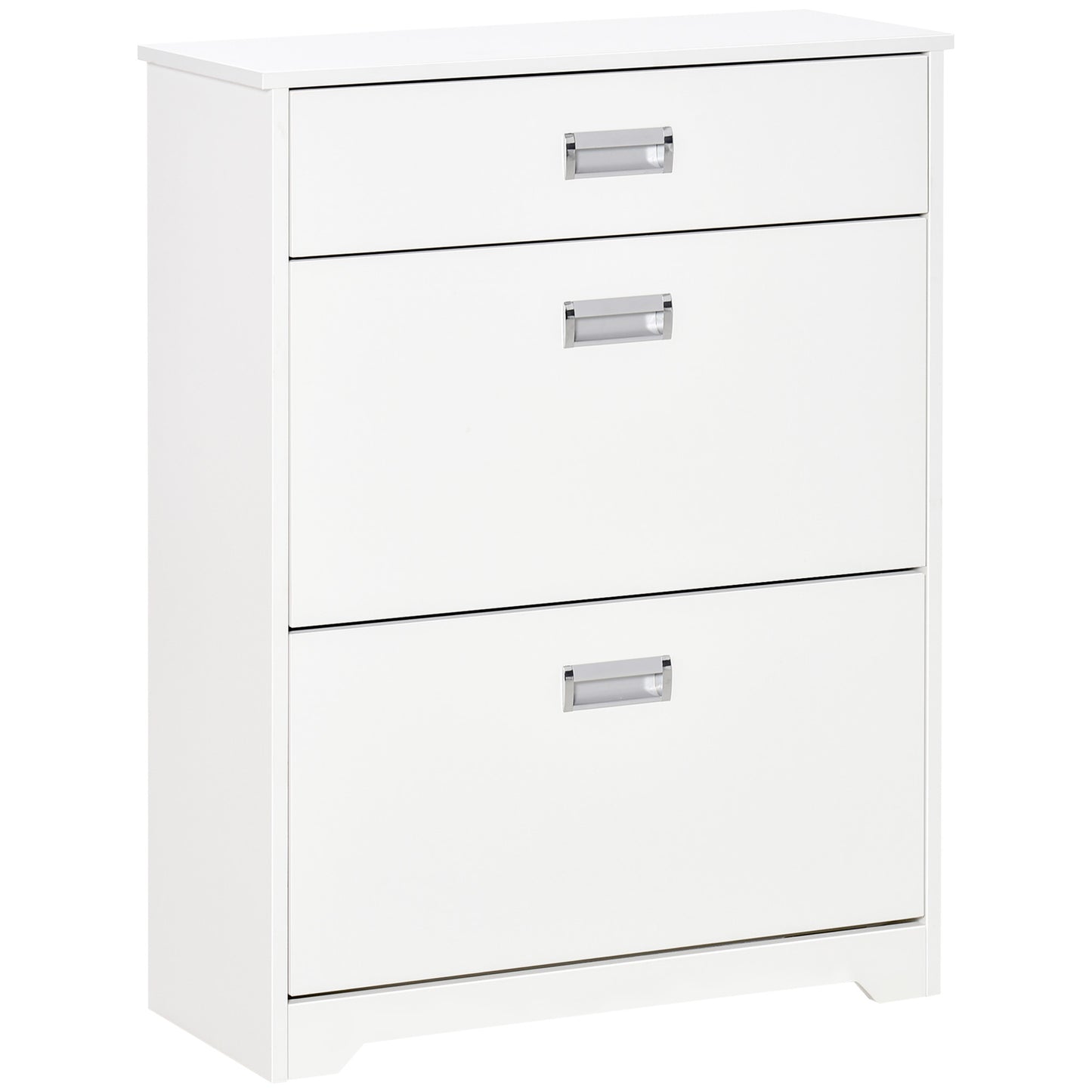 Compact Shoe Sanctuary: Storage Cabinet with Drawer, 2 Flip Doors, Adjustable Shelves for 16 Pairs, White Kids Crystal