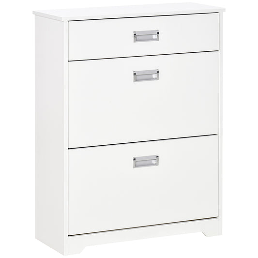Compact Shoe Sanctuary: Storage Cabinet with Drawer, 2 Flip Doors, Adjustable Shelves for 16 Pairs, White Kids Crystal