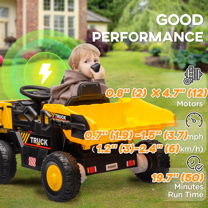 12V Kids Ride On Dump Truck Construction Vehicle w/ Electric Dump Bed, Shovel, Spring Suspension Wheels
