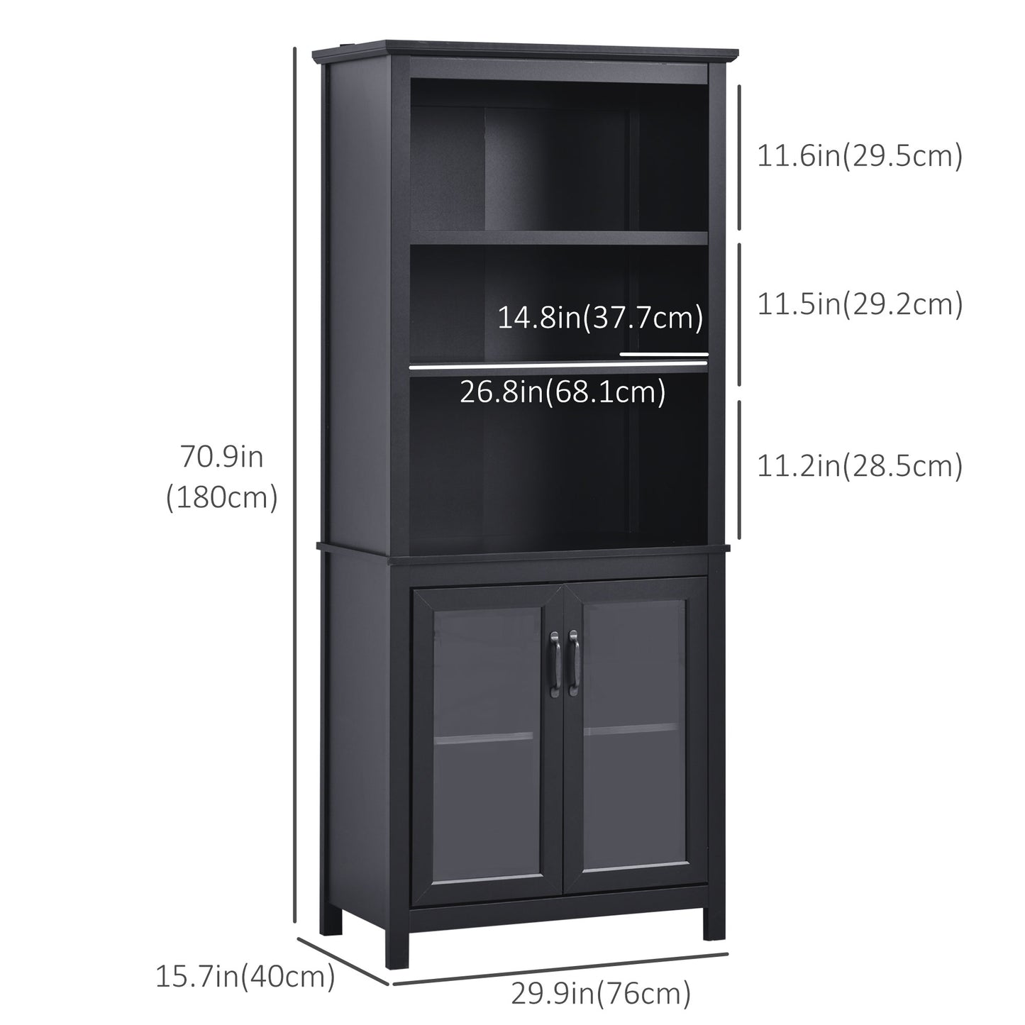 Bookcase Storage Cabinet: Multi Adjustable Shelves for Study Room Organization, Sleek Black Kids Crystal