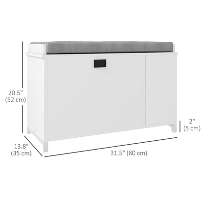 Hallway Bench with Shoe Storage Seat White Upholstered Flip Drawer Side Rack for 6 Pairs