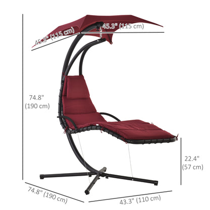 Outdoor Patio Swing Chair with Arc Stand Canopy Garden Lounge Wine Red Comfort