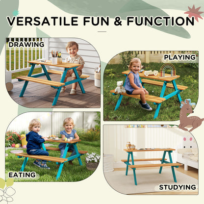 Kids Outdoor Table Set Wooden Toddler Picnic Table Benches 4 Kids 3-8 Years Natural Wood