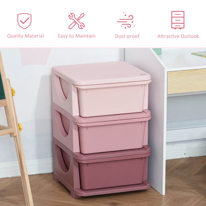 3 Tier Kids Toy Organizer and Storage Bins with 3 Plastic Drawers, Pink