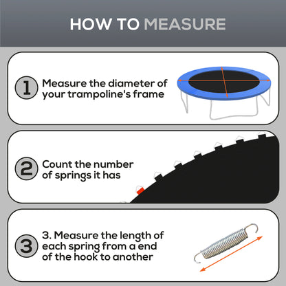 Trampoline Jumping Mat Replacement with Spring Tool 42 V-Hooks for 8ft Round Trampolines Black