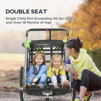 Convertible 2-in-1 Child Bike Trailer & Stroller Safety Features Storage Basket Green Color Outdoor