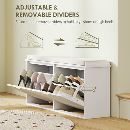 Entryway Bench with Padded Seat and Flip-Drawers, Holds up to 529lbs, Shoe Storage Bench for 10 Pairs of Shoes, White