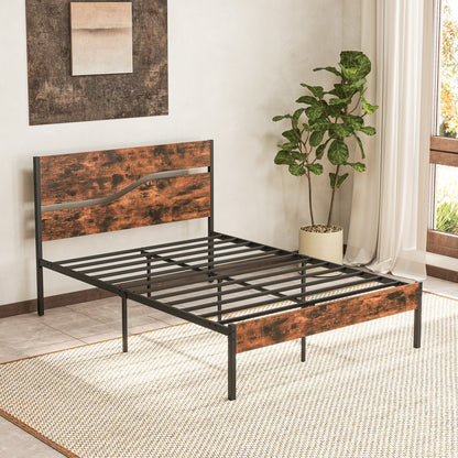 Twin/Full/Queen/King Metal Bed Frame with Wooden Headboard and Footboard-Full Size