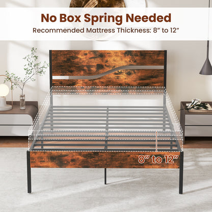 Twin/Full/Queen/King Metal Bed Frame with Wooden Headboard and Footboard-Full Size