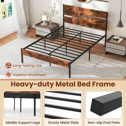 Twin/Full/Queen/King Metal Bed Frame with Wooden Headboard and Footboard-Full Size