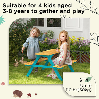 Kids Outdoor Table Set Wooden Toddler Picnic Table Benches 4 Kids 3-8 Years Natural Wood