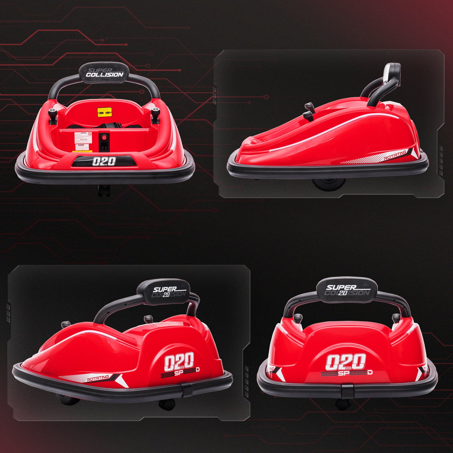 12V Kids Bumper Car: 360° Rotation, Twin Motor, Remote Control, Red Kids Crystal