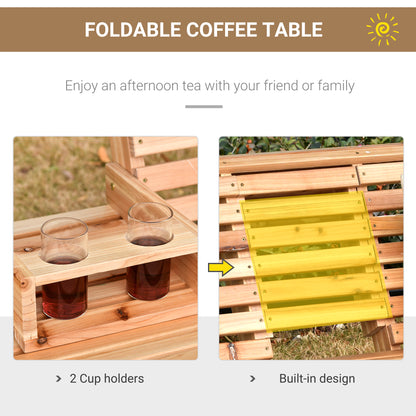 3-Seater Patio Swing Chair with Foldable Table & Cup Holders, Durable Wood Porch Swing, Steel Chains, Natural Finish