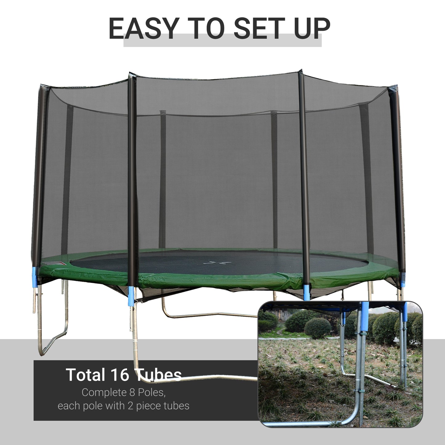 12FT Trampoline Net Enclosure Trampolining Bounce Safety Round Frence Replacement Kids Crystal