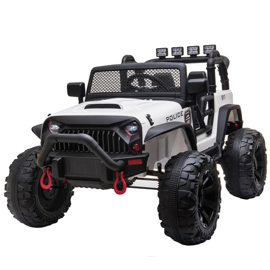12V Battery-powered Kids Electric Ride On Police Car 2-Seater SUV Truck Toy with Parental Remote Control Bluetooth, White Kids Crystal