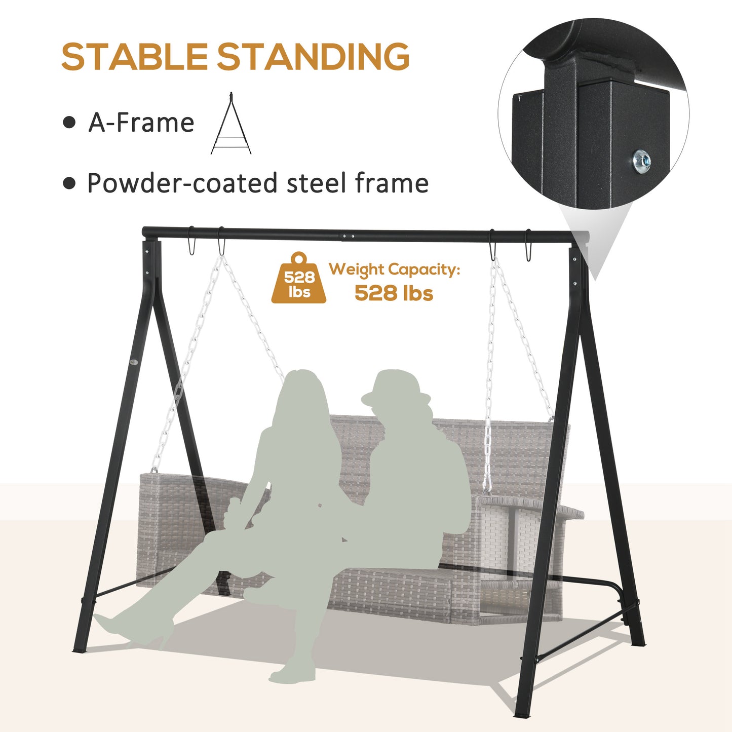Metal Swing Stand Swing Frame, Hanging Chair Stand Only, 528 LBS Weight Capacity, for Backyard, Patio, Lawn, Black Kids Crystal